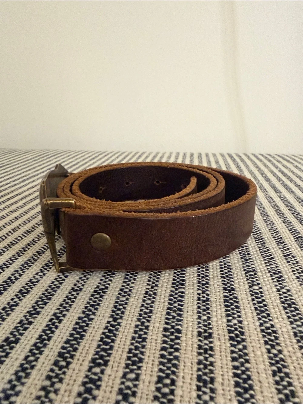 J Crew co. Vintage NYC Brown Leather Men's Belt with Whale Brass Buckle- medium